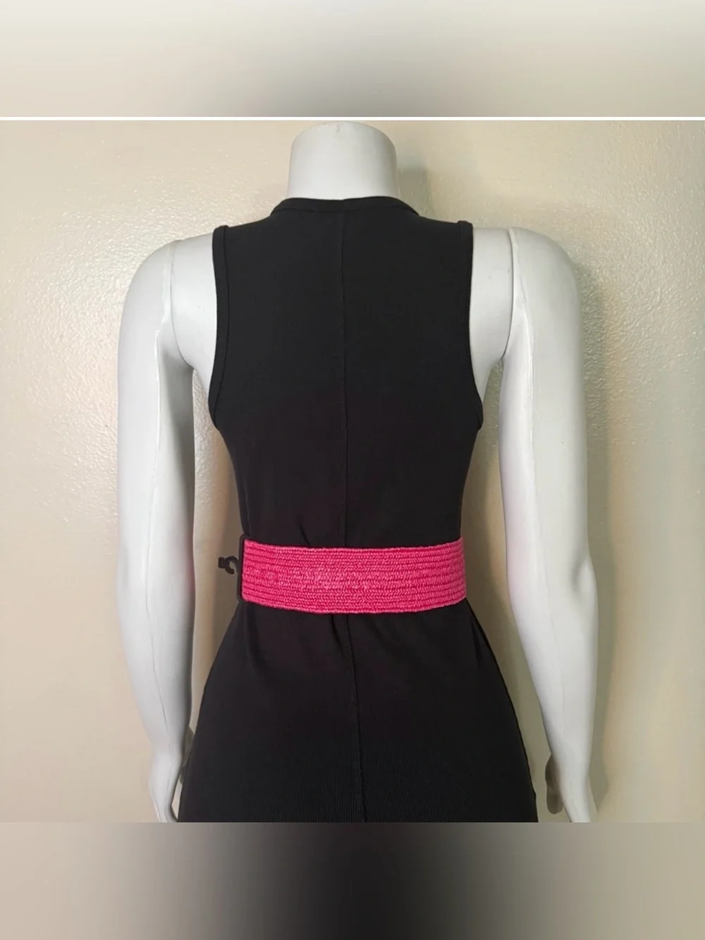 Fuchsia paper waistband stretchy belt with square buckle and rhinestone details